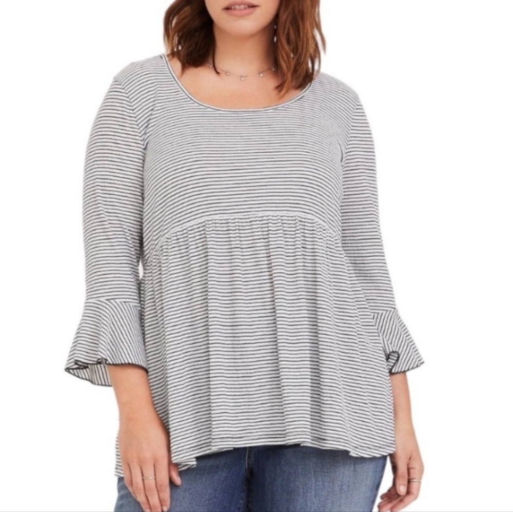 Torrid Black and White Striped Babydoll Top